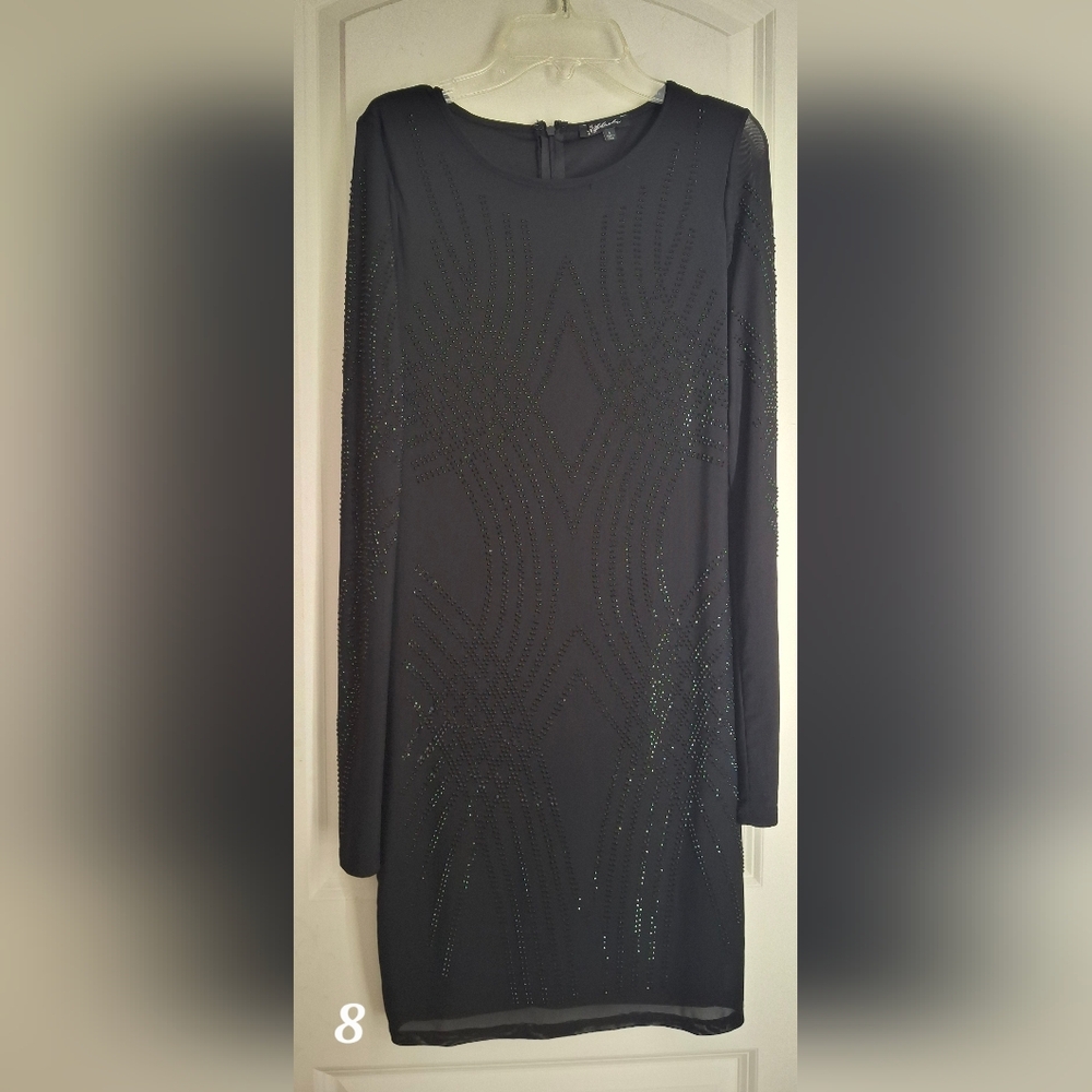Blashe Black Party Bodycon‎ Dress with Patterned Rhinestone L GOTH GLAM ELEGANT